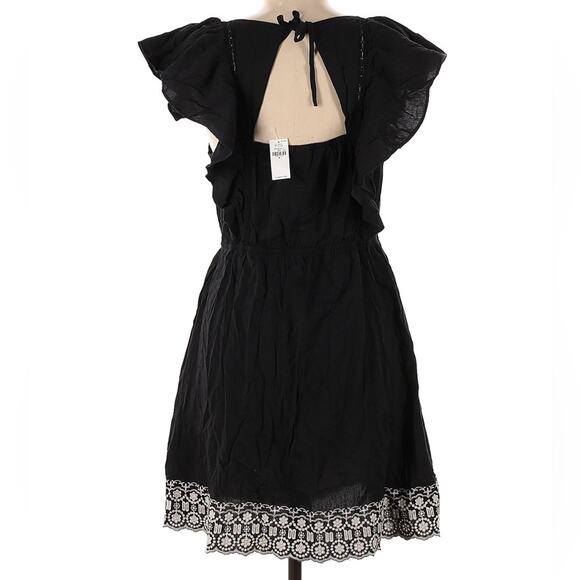 Old Navy black Embroidered Waist-Defined Flutter-Sleeve Tie-Back Mini Dress - Picture 3 of 12